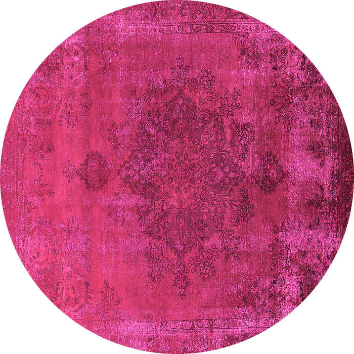 Round Machine Washable Oriental Pink Industrial Rug, wshurb1878pnk