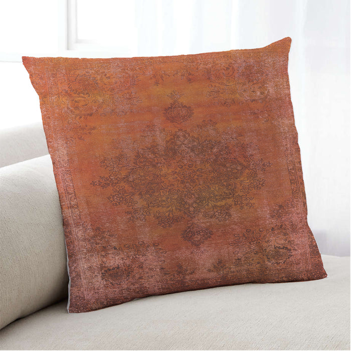 Lifestyle Image of Mid-Century Modern Urban Square Orange Red Orange Throw Pillow, 18 inch by 18 inch, pwurb1878