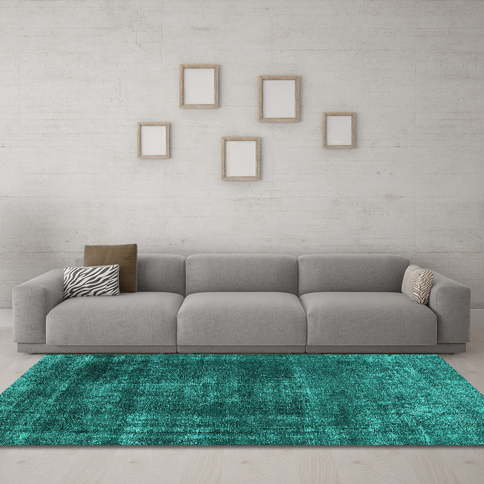 Machine Washable Oriental Turquoise Industrial Area Rugs in a Living Room,, wshurb1879turq