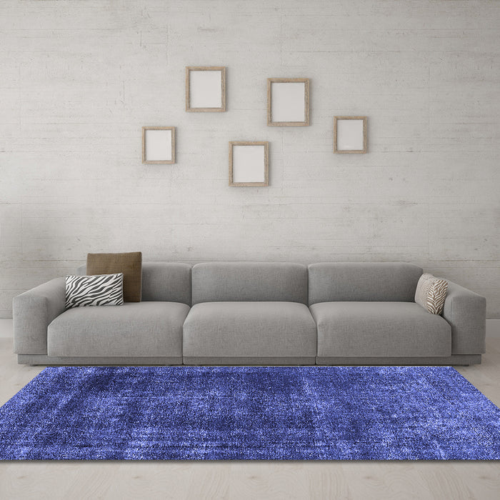 Machine Washable Oriental Blue Industrial Rug in a Living Room, wshurb1879blu