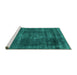 Sideview of Machine Washable Oriental Turquoise Industrial Area Rugs, wshurb1879turq