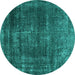 Round Oriental Turquoise Industrial Rug, urb1879turq