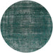 Round Mid-Century Modern Sea Green Oriental Rug, urb1879