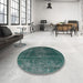 Round Mid-Century Modern Sea Green Oriental Rug in a Office, urb1879