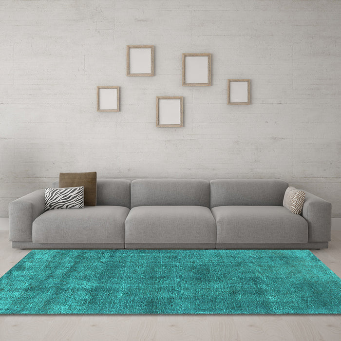 Machine Washable Oriental Turquoise Industrial Area Rugs in a Living Room,, wshurb1880turq