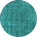 Round Machine Washable Oriental Turquoise Industrial Area Rugs, wshurb1880turq