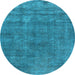 Round Machine Washable Oriental Light Blue Industrial Rug, wshurb1880lblu