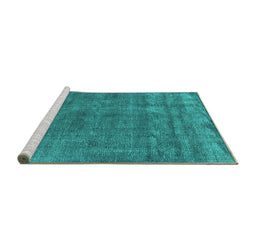 Sideview of Machine Washable Oriental Turquoise Industrial Area Rugs, wshurb1880turq