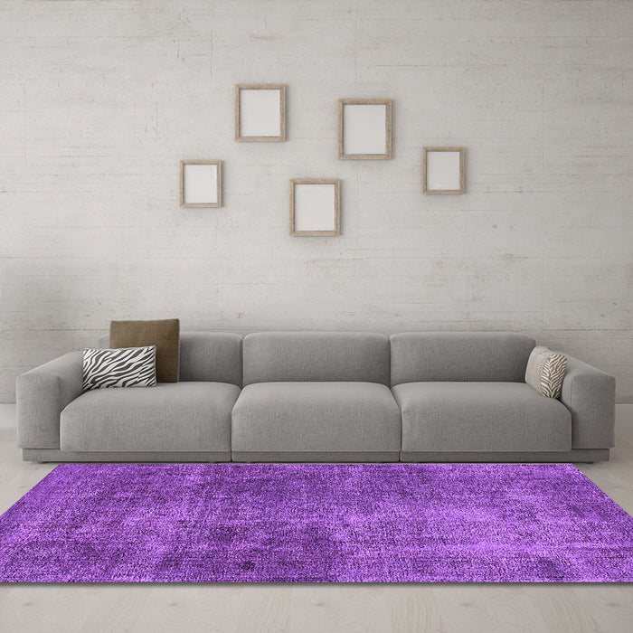 Machine Washable Oriental Purple Industrial Area Rugs in a Living Room, wshurb1881pur