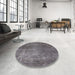 Round Mid-Century Modern Gunmetal Gray Oriental Rug in a Office, urb1881