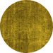 Round Oriental Yellow Industrial Rug, urb1881yw