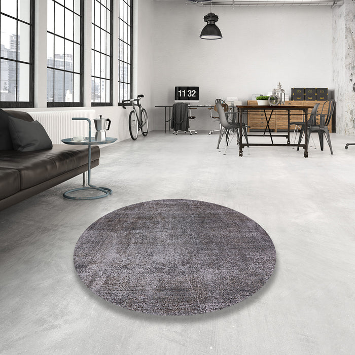 Round Machine Washable Industrial Modern Gunmetal Gray Rug in a Office, wshurb1881