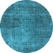 Round Oriental Light Blue Industrial Rug, urb1881lblu