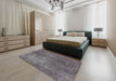 Mid-Century Modern Gunmetal Gray Oriental Rug in a Bedroom, urb1881