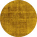 Round Machine Washable Oriental Yellow Industrial Rug, wshurb1882yw