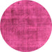 Round Machine Washable Oriental Pink Industrial Rug, wshurb1882pnk