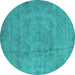 Round Machine Washable Oriental Turquoise Industrial Area Rugs, wshurb1883turq