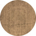 Round Oriental Brown Industrial Rug, urb1883brn