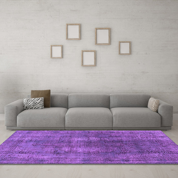 Machine Washable Oriental Purple Industrial Area Rugs in a Living Room, wshurb1884pur