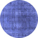 Round Machine Washable Oriental Blue Industrial Rug, wshurb1884blu