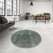 Round Machine Washable Industrial Modern Gunmetal Gray Rug in a Office, wshurb1884