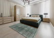 Mid-Century Modern Gunmetal Gray Oriental Rug in a Bedroom, urb1884