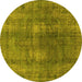 Round Oriental Yellow Industrial Rug, urb1884yw