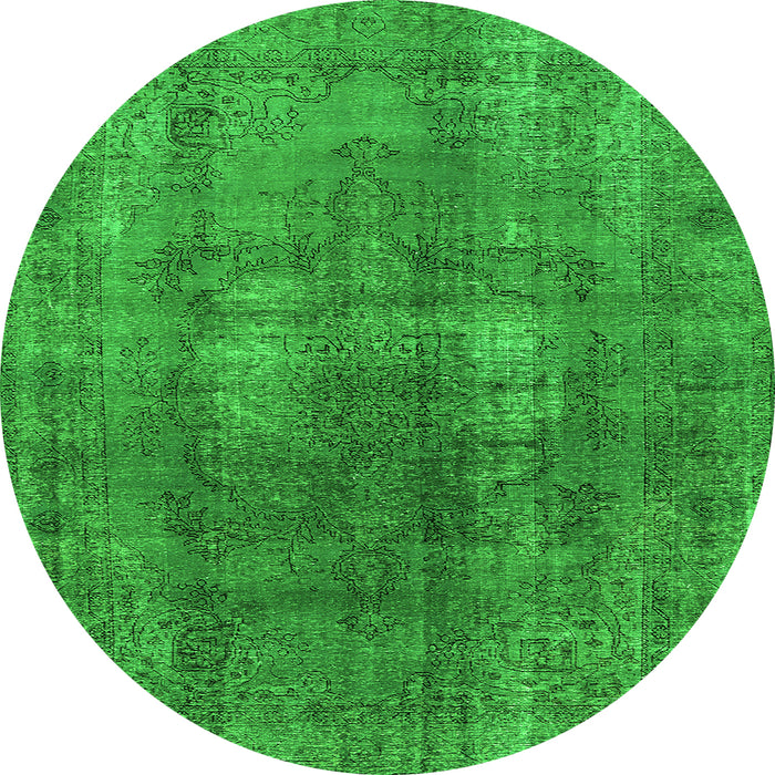 Round Machine Washable Oriental Green Industrial Area Rugs, wshurb1884grn