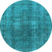 Round Oriental Light Blue Industrial Rug, urb1884lblu