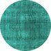 Round Machine Washable Oriental Turquoise Industrial Area Rugs, wshurb1884turq