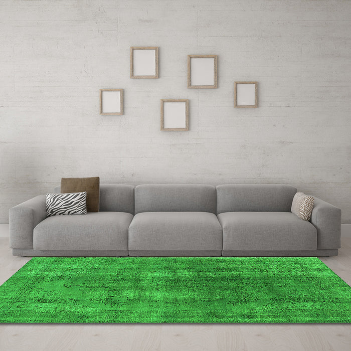 Machine Washable Oriental Green Industrial Area Rugs in a Living Room,, wshurb1884grn