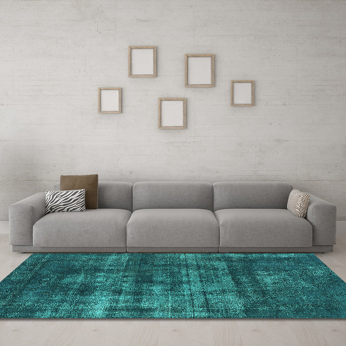Machine Washable Oriental Turquoise Industrial Area Rugs in a Living Room,, wshurb1885turq