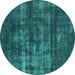 Round Oriental Turquoise Industrial Rug, urb1885turq