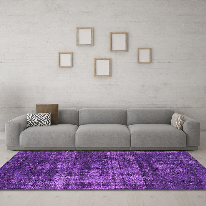 Machine Washable Oriental Purple Industrial Area Rugs in a Living Room, wshurb1885pur