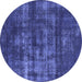 Round Machine Washable Oriental Blue Industrial Rug, wshurb1885blu