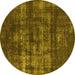 Round Machine Washable Oriental Yellow Industrial Rug, wshurb1885yw