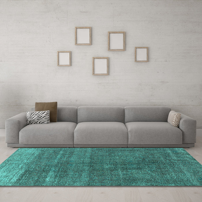 Machine Washable Oriental Turquoise Industrial Area Rugs in a Living Room,, wshurb1886turq