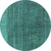 Round Oriental Turquoise Industrial Rug, urb1886turq