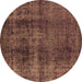 Round Machine Washable Oriental Brown Industrial Rug, wshurb1887brn