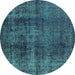 Round Oriental Turquoise Industrial Rug, urb1887turq