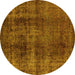 Round Machine Washable Oriental Yellow Industrial Rug, wshurb1887yw