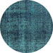 Round Machine Washable Oriental Turquoise Industrial Area Rugs, wshurb1887turq