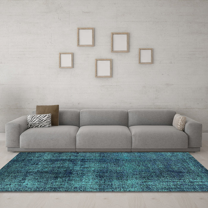 Machine Washable Oriental Turquoise Industrial Area Rugs in a Living Room,, wshurb1887turq