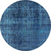 Round Machine Washable Oriental Light Blue Industrial Rug, wshurb1887lblu