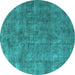 Round Oriental Turquoise Industrial Rug, urb1888turq