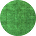 Round Machine Washable Oriental Green Industrial Area Rugs, wshurb1888grn