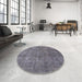 Round Machine Washable Industrial Modern Grey Gray Rug in a Office, wshurb1888