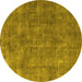 Round Machine Washable Oriental Yellow Industrial Rug, wshurb1888yw