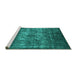 Sideview of Machine Washable Oriental Turquoise Industrial Area Rugs, wshurb1889turq