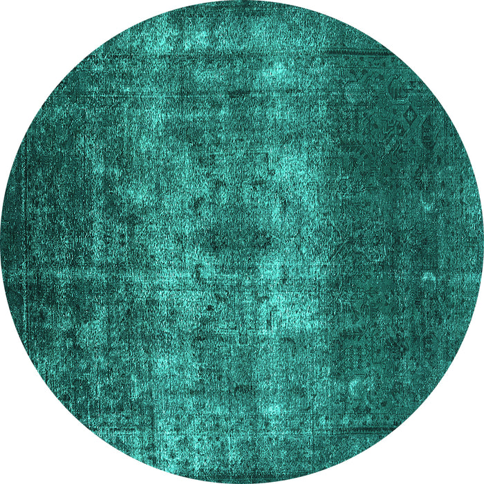 Round Oriental Turquoise Industrial Rug, urb1889turq